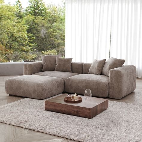 Sectional Couch Sofa with 4 Pillows, Modern Luxurious Modular Sectional Couch with Chaise Ottomans - Bed Bath & Beyond - 39781175 Sectional Sofa Comfy, Modern Couch Sectional, Oversized Sectional Sofa, Comfy Sectional, Couches Living, Deep Couch, Couch With Ottoman, Couch With Chaise, Modular Couch