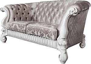 ACME Furniture Upholstery Loveseat with Button Tufted Back, Ivory and Bone White Two Accent Chairs, White Loveseat, Molded Chair, Ivory Fabric, Rolled Arm Sofa, Acme Furniture, Living Room Collections, White Sofas, Circular Design