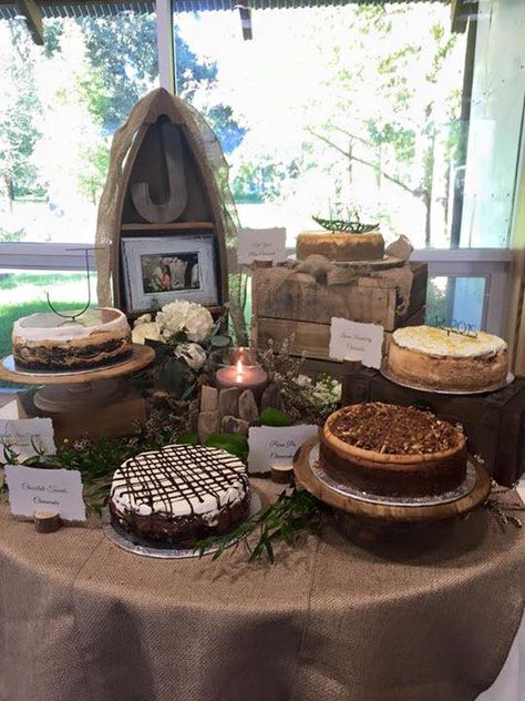 Variety of cheesecakes display for groom's cake by Les Amis Bake Shoppe / Baton Rouge, LA Grooms Cheesecake, Cheesecake Grooms Cake, Western Grooms Cake, Camo Grooms Cake, Grooms Cake Country, Firefighter Grooms Cake, Hunting Grooms Cake, Batman Grooms Cake, Star Wars Grooms Cake