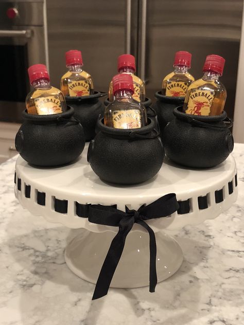 Adult Halloween Party Favors #fireball #cauldron #halloween #favors Adult Halloween Party Favors, Halloween Party Ideas For Adults, Adult Halloween Party Decorations, Halloween Prizes, Party Ideas For Adults, Adult Party Themes, Witch Party, Party Favors For Adults, Spooky Halloween Party