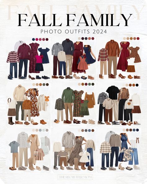 Fall 2024 | Family Photo Outfits Jean Fall Family Pictures, Red Truck Family Pictures Outfits, 2024 Fall Photo Outfits, Family Photo Color Pallet Winter, Fall Family Picture Outfits 2024, Fall Family Portrait Color Schemes, Family Of 6 Photoshoot Outfits, Country Fall Family Pictures, Fall Family Portrait Outfits Color Schemes