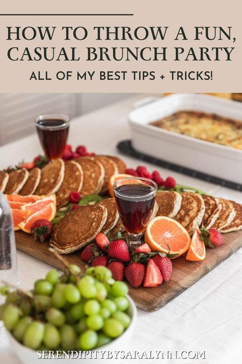 Looking for a fun way to hang out with your loved ones? Throw a brunch party! Brunch parties are great for holidays, birthdays, engagement parties, baby showers, and weekend get-togethers. Here, I'm sharing all of my favorite brunch recipes, how do a mimosa bar, set the buffet table, and everything in-between. Whether you're looking for menu ideas, a cooking timeline, or playlist recs, these are all of my best tips on how to throw a brunch party that is fun, casual, and (actually) stress-free! First Comes Brunch Then Comes Marriage, Engagement Party Brunch, Breakfast Brunch Party, Brunch Party Ideas, Engagement Brunch, Brunch Party Recipes, Brunch Parties, Brunch Inspiration, Girls Brunch