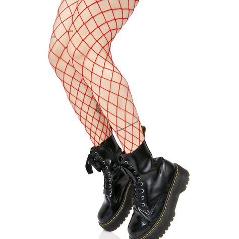 Red Fishnet Stockings ($10) ❤ liked on Polyvore featuring intimates, hosiery, tights, red stockings, glossy stockings, wet look stockings, glossy tights and fishnet tights Outfits With Fishnets, Red Fishnet Tights, Doll Tights, Red Pantyhose, Kawaii Purse, Red Fishnets, Diamond Dolls, Suspender Tights, Thigh High Tights