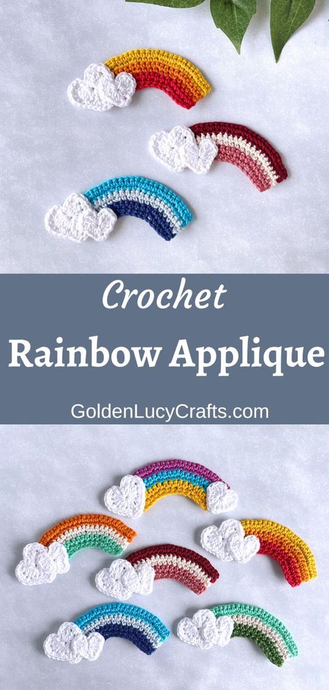 Golden Lucy Crafts Crochet, Crochet Cookie Applique, Crochet Shapes Flat, Gnome Clothes, Fidget Crochet, Crochet Hugs, Cloud Applique, Cloud Crochet, Rainbow Applique