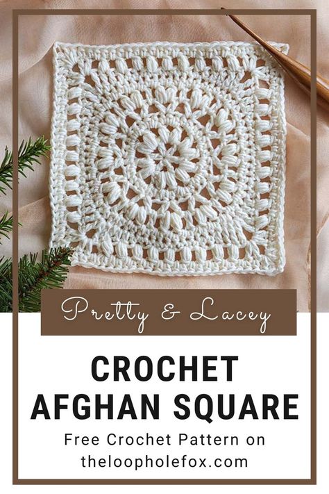 This pretty crochet afghan square pattern features beautiful puff stitches and delicate lacey details. Perfect for advanced beginners who are looking to push their skills, this crochet granny square pattern is a great jumping off point. This free crochet pattern is available on the blog! 10 Inch Granny Square Pattern, Mini Granny Square Pattern, Granny Square Pattern Free, Crochet Granny Square Tutorial, Detailed Crochet, Crochet Squares Afghan, Granny Square Crochet Patterns Free, Mode Crochet, Yarn Craft