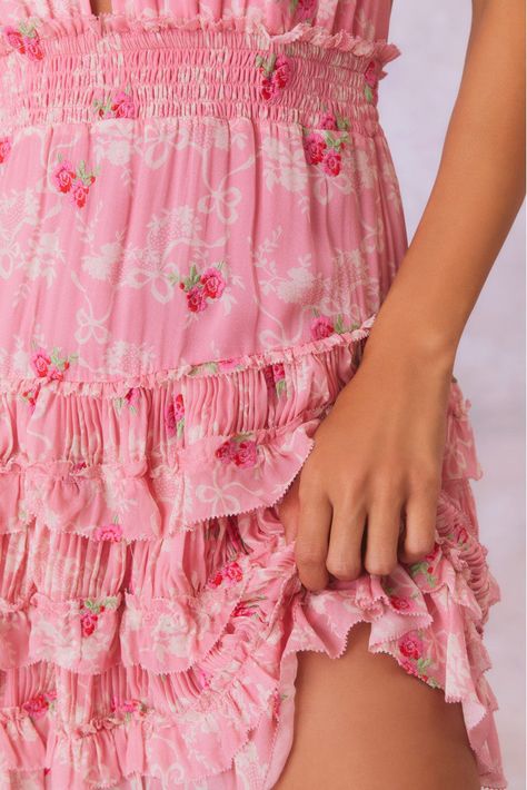 Hemant And Nandita, Bow Print, Cherry Dress, Dress Home, Icon Collection, Pink Mini Dresses, Floral Mini Dress, Chiffon Fabric, Denim Shop