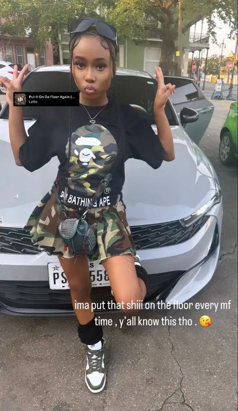 Bape Shirt Outfit Black Women, A Bathing Ape Outfits, Bape Shirt Outfit Women, Bape Outfit Black Women, Camo Skirt Outfit Black Women, Bathing Ape Outfit, Bape Shirt Outfit, White Bape Hoodie, Grad Bash Outfit Ideas