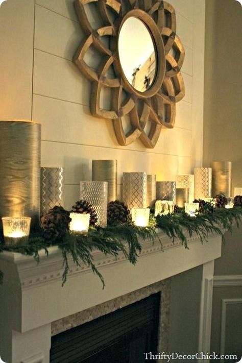 Simple Mantle Decor, Simple Mantle, Christmas Mantles, Holiday Mantle, Mantle Ideas, Thrifty Decor Chick, Mantel Ideas, Holiday Mantel, Christmas Mantle Decor