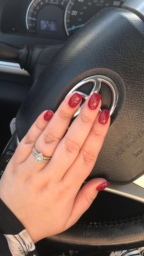 Excuse my swollen, chubby fingers but I love my red nails for fall 😍 Almond Nails On Chubby Hands, Nails For Chubby Fingers, Nail Shapes For Chubby Fingers, Nail Shape Ideas, Chubby Hands, Shape Ideas, Acrylic Nail Shapes, Short Square Nails, Nail Styles