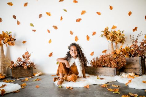 Fall Mini Sessions Set Up Studio, Fall Photo Studio Ideas, Fall Mini Sessions Indoor, In Studio Fall Photoshoot, Fall Indoor Photoshoot Setup, Fall Photography Studio, Studio Fall Photoshoot, Studio Fall Mini Sessions, Fall Background Photoshoot