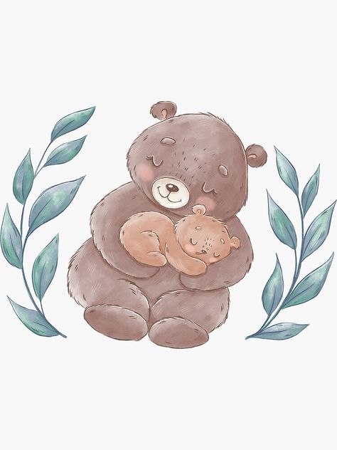 Cartoon Bears, Mother And Baby Animals, Mamma Bear, Mom Bear, Bear Watercolor, Bear Paintings, Bear Sticker, Momma Bear, Bear Drawing