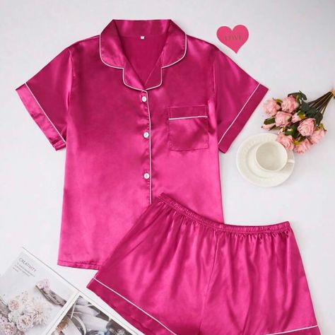 Comfy Silk Pjs With Breathable And Vibrant Pink Fabric. Hot Pink Base With White Seem Lines . Cute And Can Be Tightened If Necessary. Peteralexander Pjs, Peter Alexander Pjs, Pink Silk Pajamas, Victoria Secret Pink Pajamas, Pink Pjs, Silk Pjs, Floral Pajama Set, Pink Pajamas, Floral Pajamas