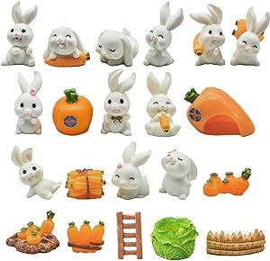 Pinenjoy 21Pcs Mini Rabbit and Carrot Figurines 1inch Cute Resin Bunny Cake Toppers for DIY Fairy Garden Dollhouse Moss Landscape Crafts Easter Decors Moss Landscape, Rabbit And Carrot, Mini Rabbit, Flower Fence, Miniature Rabbits, Diy Fairy Garden, Crafts Easter, Tiny Bunny, Bunny Cake