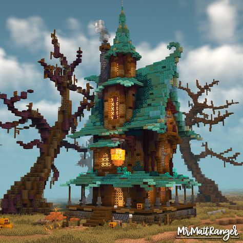 Minecraft Abonded House, Bone Block Minecraft House, Edgy Minecraft Houses, Minecraft Swamp Witch House, Horror House Minecraft, Minecraft Haunted Castle, Minecraft Warped Builds, Warped Minecraft House, Mc Fantasy House