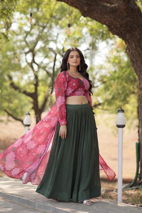 *LEHENGA CHOLI COLLECTIONS-2024* *Absolutely! This Masterpiece deserves a Place in every Wardrobe. Its Timeless beauty and equisite craftsmanship make it must-have.* *Lehenga:- (Full-Stitched)* Fabric & Work :- Faux Georgette With Crush Pleating. Length :- 42'' Waist :- 42'' Inner :- Cotton Flair :- 3.5 Mtr Closure :- Zip Attached & With Dori Latkan Stitching Type :- Stitched with Canvas Patta. *Blouse:- (Full- Stitched)* Fabrics & Work :- Faux Georgette with Digital Flower Print. Ne... Stylish Lehenga, Pink Combination, Sarees Bridal, Dress Saree, Indian Wedding Lehenga, Partywear Dresses, Digital Flower, Saree Fashion, Indian Party