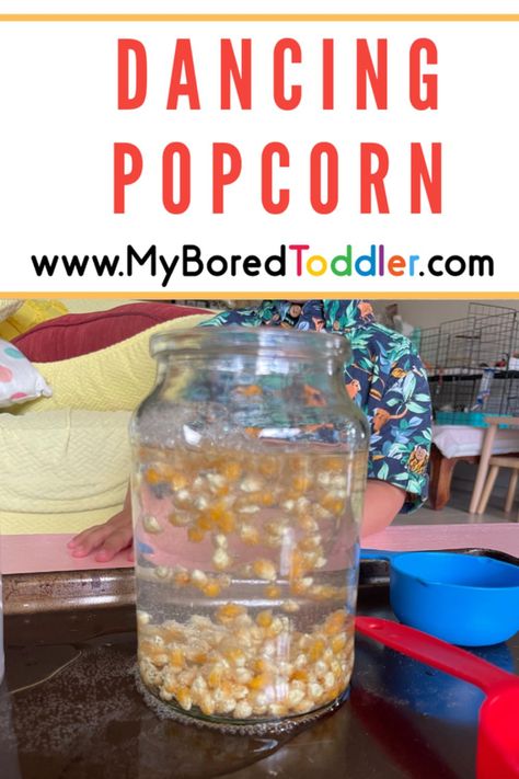 Dancing Popcorn: Fun science experiment. It is all taste-safe which is perfect for toddlers and they love watching the chemical reaction. Dancing Popcorn Experiment, Science Experiments For Toddlers, Dancing Popcorn, 4h Projects, Toddler Science Experiments, Science For Toddlers, Fun Activities For Toddlers, Early Childhood Teacher, Bicarbonate Of Soda