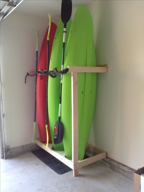 Handmade kayak storage Diy Kayak Storage, Kayak Storage Garage, Smart Garage, Casa Garage, Kayak Storage Rack, Storage Garage, Shed Organization, Kayak Storage, Kayak Rack