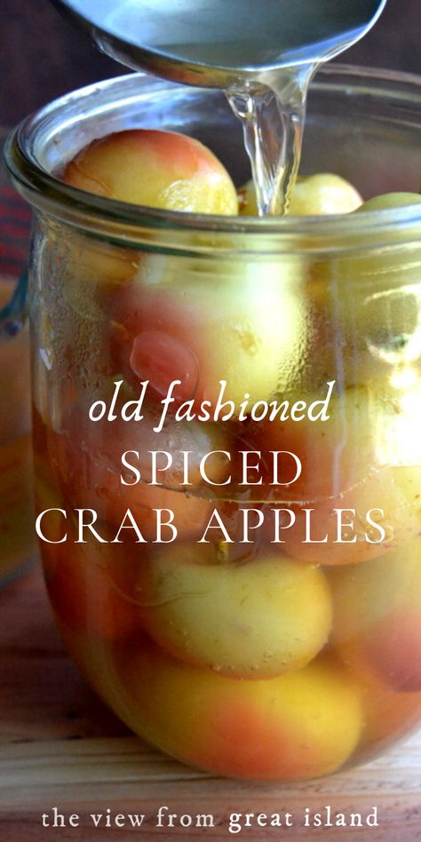 Old Fashioned Spiced Crab Apples is a vintage pickled apple recipe that makes the perfect fall side dish and a must at Thanksgiving!  #apples #crabapples #thanksgiving #fall #recipe Canned Spiced Crabapples, How To Preserve Crab Apples, Canning Whole Crab Apples, Pickled Crab Apple Recipes, Crabapple Recipes Easy, Spiced Crab Apple Recipes, Crab Apple Cider Recipe, Crab Apple Recipes Easy, Canned Crab Apples