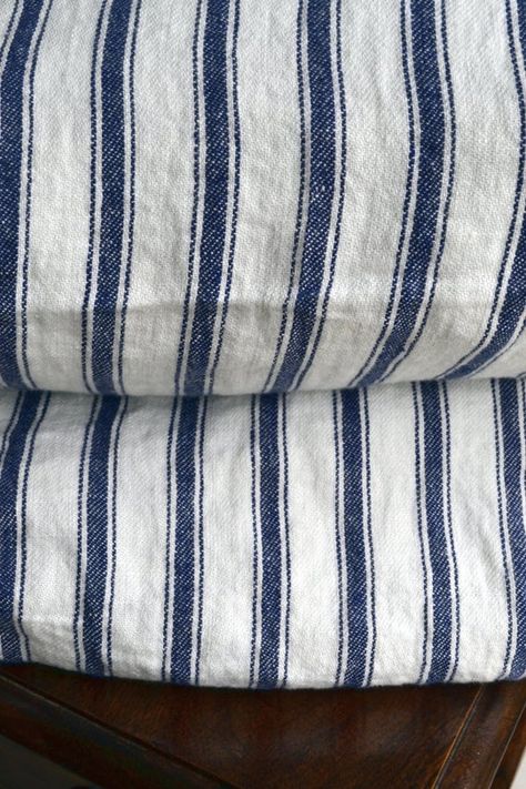 Pair of stonewashed navy ticking pillowcases. Vintage Classic. | Etsy Timeless Bedding, Rough Linen, Linen Bedding Natural, French Country Bedrooms, Grey Linen Bedding, Bed Linen Design, White Linen Bedding, Rustic Bedding, Linen Storage