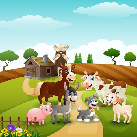 Animals happy in farm background | Premium Vector #Freepik #vector #cow-goat #farm-animals #farm-background #cow Farm Background, Vector Animals, Farm Vector, Happy Farm, About Animals, Farm Theme, Alphabet Activities, Pet Puppy, Love Gif