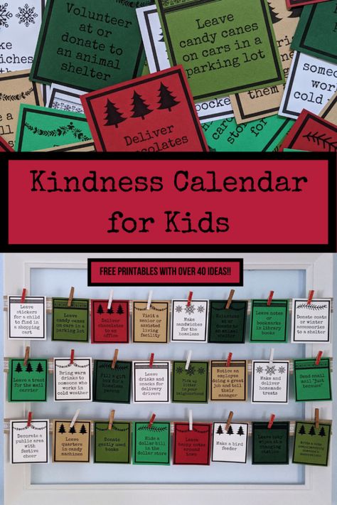 December Kindness Calendar For Kids, Random Acts Of Kindness Advent Calendar, Christmas Acts Of Kindness For Kids, Kindness Advent Calendar Kids, Kindness Elves Printables, Kindness Calendar For Kids, Kindness Advent Calendar, Kindness Calendar, Free Classroom Printables