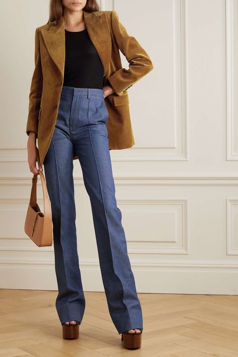 Fall Jackets Outfit, Outfit Mit Blazer, Camel Blazer, New York Outfit, Outerwear Trends, Jean Large, Mode Jeans, Corduroy Blazer, Denim Blazer