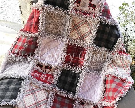 RaG FLaG LaP QUiLT 42 X 27 and Larger 53 X | Etsy Girls Rag Quilt, Rag Flag, Quilt Books, Flag Quilt, Memory Quilts, Homemade Quilts, Rag Quilts, Black And White Flannel, Rag Quilt