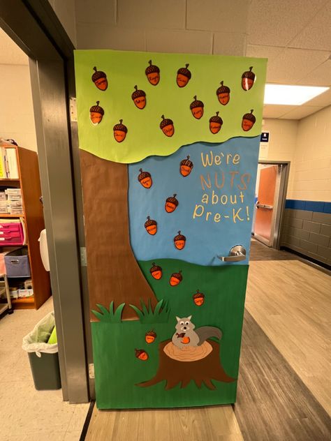 Forest Theme Door Decoration, Acorn Door Decorations Classroom, Kindergarten Classroom Forest Theme, Squirrel Door Decorations Classroom, Woodland Kindergarten Classroom, Forest Preschool Theme Classroom Decor, Tree On Classroom Door, Bambi Classroom Theme, Forest Decorations Classroom