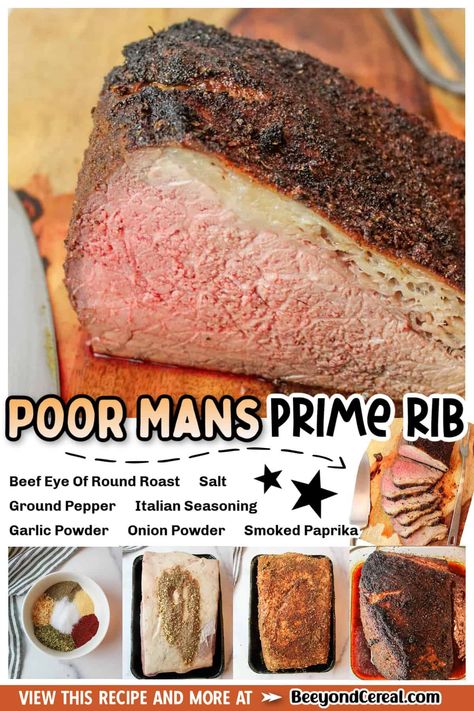 Poor Mans Prime Rib, Parmesan Roasted Green Beans, Prime Rib Recipe, Round Roast, Poor Man, Homemade Dinner Rolls, Eat Beef, Rib Roast, Homemade Dinner