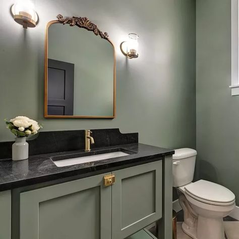 21 Sage Green Bathroom Ideas You'll Love for Years to Come Sage Green Bathroom Ideas, Green Powder Room, Light Green Bathrooms, Sage Green Bathroom, Green Bathroom Ideas, Green Bathroom Vanity, Small House Organization, Sage Green Paint, Green Vanity