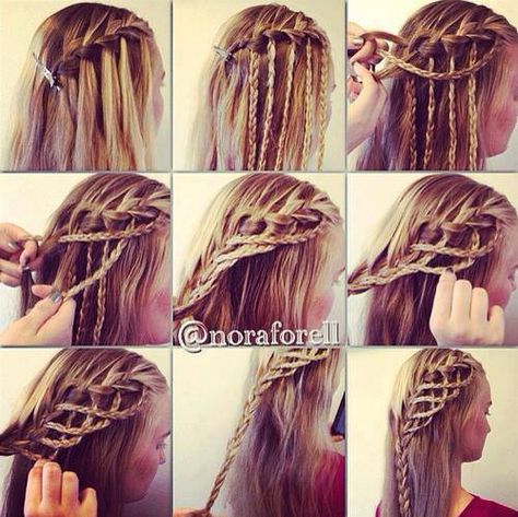 Love the layers of braids in this, though I might do it a bit different... Fesyen Rambut, French Twist Hair, Cute Braided Hairstyles, Diy Braids, Waterfall Braid, Fishtail Braid, Heart Hair, Burning Man, Hair Dos