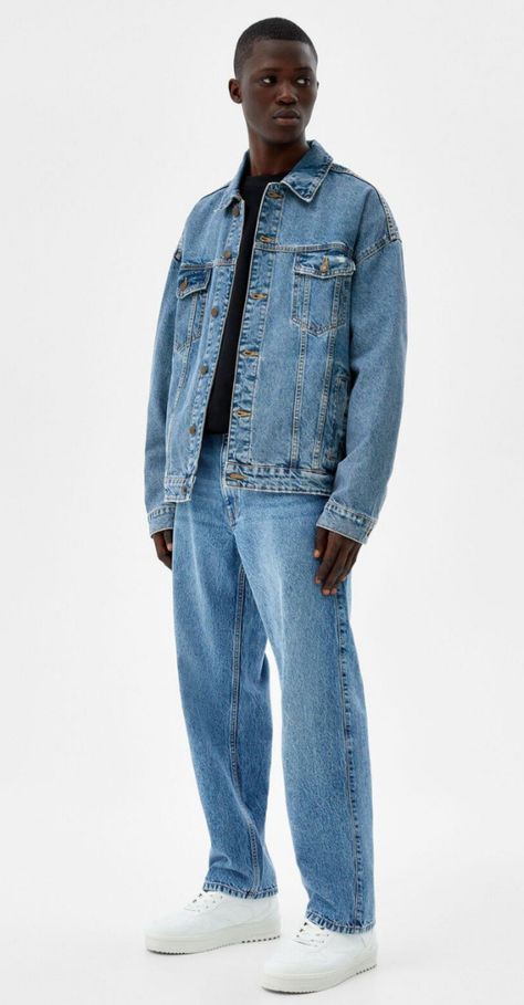 Full Denim Outfit Man, Mens All Denim Outfits, Denim On Denim Men, Mens Jumpsuit Fashion, Denim On Denim Outfit Men, Men Denim Outfit, All Jean Outfit, Jeans On Jeans Outfit, Men In Denim