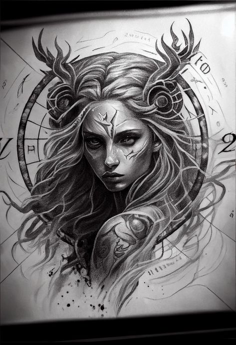 Taurus Woman Tattoo Design, Virgo Face Tattoo, Virgo Tattoo Designs Zodiac, Virgo Drawing Sketch, Virgo Sketch, Virgo Tattoo Designs For Men, Zodiac Sign Virgo Tattoo, Virgo Tattoo Goddesses, Zodiac Sketches