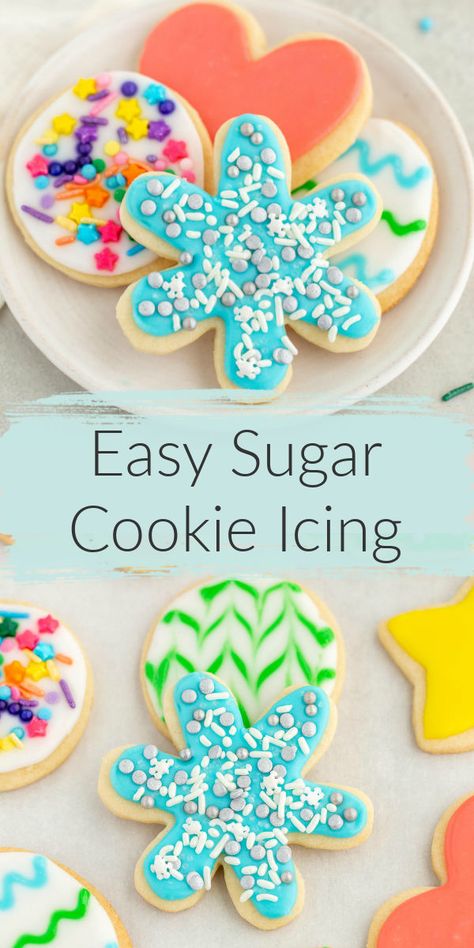 Sugar Cookie Icing Easy, Easy Sugar Cookie Icing Recipe, Easy Sugar Cookie Icing, Cookie Frosting Recipe, Decorating Sugar Cookies, Sugar Cookie Icing Recipe, Halloween Sugar Cookies Decorated, Easy Icing, Cookie Icing Recipe