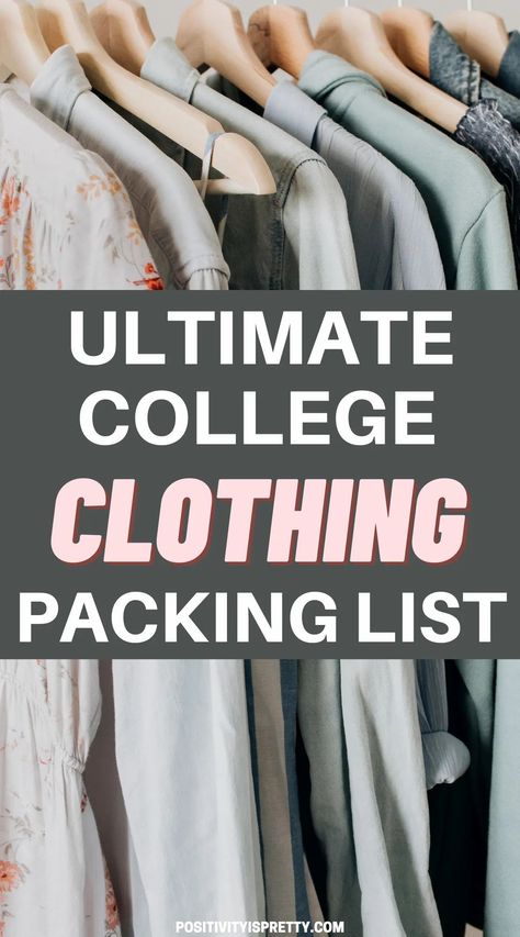 To help you know exactly which clothes to pack for college, I've put together this guide, with a helpful free college packing list printable! college outfits essentials you'll love! College, dorm room, essentials, the ultimate college clothing packing list! College Clothes Packing List, Clothes Packing List, College Wardrobe Essentials, Pack For College, College Necessities, College Ready, College Clothing, Back To University, College Packing Lists