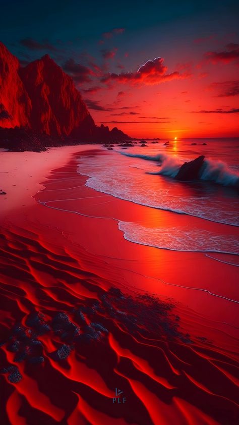 A red beach, 8k, vivid colors, red, sunset, 3D style Scenic Wallpaper, Red Beach, Scenic Photos, Red Sunset, Pretty Landscapes, Ocean Wallpaper, Amazing Nature Photos, Pinturas Disney, Rose Rouge