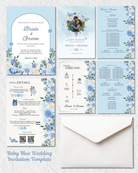 Baby Blue Wedding Invitation Template 💙 #Wedding #weddingph #weddinginvitation #invitation #invitationdesign #invitationlayout #invitationtemplate #template #canvatemplates #babyblue #bluewedding Blue Wedding Invitation Template, Light Blue Wedding Invitations, Baby Blue Wedding, Wedding Invitation Canva, Invitation Template Wedding, Baby Blue Weddings, Template Wedding Invitation, Invitation Layout, Elegant Wedding Invitation Card