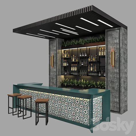 Restaurant Bar 1.0 - Restaurant - 3D model Island Bar Design Restaurant, Scandinavian Bar Design, Small Bar Interior, Bar Inspiration Restaurant, Restaurant Counter Design, Luxury Bar Design, Art Deco Restaurant, Bar Furniture Design, Luxury Restaurant Interior