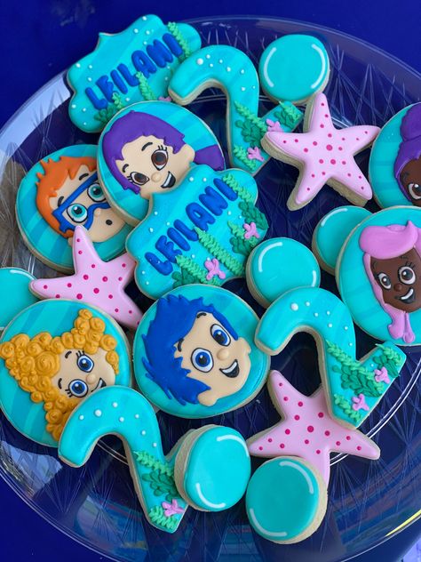 Bubble Guppies Cookies Decorated, Bubble Guppies Cookies, Bubble Guppy Birthday Party, Bubble Guppies Birthday Party Ideas Cake, Bubble Guppies Themed Birthday Party, Bubble Guppies Birthday Party Ideas, Bubble Guppies Birthday Cake, Bubble Guppies Theme, Bubble Guppies Cake