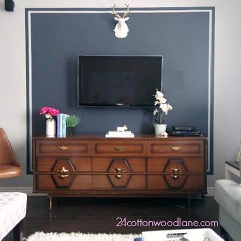 Ways to hide your tv cords Tv Accent Wall, Hide Tv Cords, Living Room Navy, Wall Behind Tv, Fireplace Feature Wall, Wood Feature Wall, Tv Cords, Tv Ideas, Accent Wall Paint