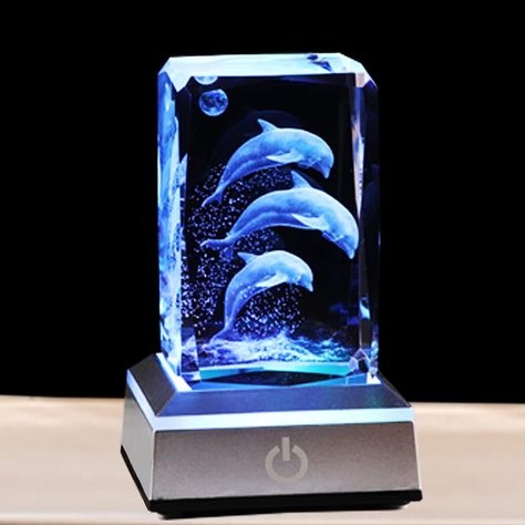 PRICES MAY VARY. QUALITY CRYSTAL MATERIALS & 3D LASER ENGRAVING: Crystal Glass Dolphin Figurine Decor size: 2"x2"x3.14". Made of HIGH-QUALITY K9 Crystal, Interior images are carved by Advanced 3D Laser Engraving Technology.It is Optically Clear, Which makes it perfect for Showcasing 3D Engraved Images. It is highly durable, and even after a lifetime of use, Crystals Never Lose Their Original Shine. LED COLORFUL LIGHT BASE:Made of 100% non-toxic ABS+PVC material,Which is much more durable.SIX Lig Dolphin Statue, Dolphin Decor, 3d Photo Crystals, Dolphin Gifts, Hari Valentine, Engraved Crystal, 3d Crystal, Mothers Day Gifts From Daughter, 3d Photo