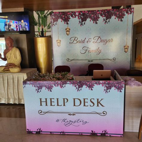 Preparations are being made to warmly welcome our guests. 🥳 . . . . . . . [Hospitality desk, help desk, wedding hospitality desk decor, welcome favors, Guest welcome prep] Help Desk Wedding, Wedding Hospitality Desk, Welcome Favors, Welcome Desk, Family Help, Wedding Help, Counter Decor, Help Desk, June 16