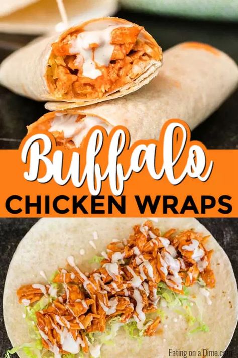 Make this delicious Buffalo chicken wrap recipe in just 5 minutes! Lots of buffalo flavor and ranch make buffalo chicken wraps recipes spicy and delicious. Try buffalo chicken wraps healthy and easy. Top with shredded lettuce and enjoy! #eatingonadime #buffalochickenwraprecipe Vegetarian Friendsgiving, Buffalo Chicken Wraps Recipes, Buffalo Chicken Wraps Healthy, Dinner Instapot, Chicken Wraps Recipes, Kalbasa Recipes, Limes Recipes, Pescatarian Dinner, Buffalo Chicken Wrap Recipe