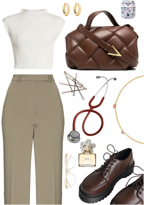 Classy Doctor Outfit, Doctor Female Outfit, Veterinarian Outfit Style, Work Outfits Women Doctor, Doctor Women Outfit, Casual Doctor Outfit, Doctor Aesthetic Outfit, Pharmacy Outfit, Medical Doctor Outfit Women