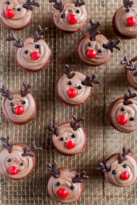 Easy Reindeer Cupcakes | Christmas dessert recipes | holiday dessert recipes | fun cupcake recipes || JennyCookies.com #reindeer #cupcakes #christmas #holidaydesserts #jennycookies Easy Christmas Cupcakes, Christmas Cupcakes Recipes, Reindeer Cupcakes, Cupcakes Christmas, Christmas Dessert Recipes, Christmas Cupcakes Decoration, Jenny Cookies, Delicious Christmas Desserts, Best Christmas Desserts