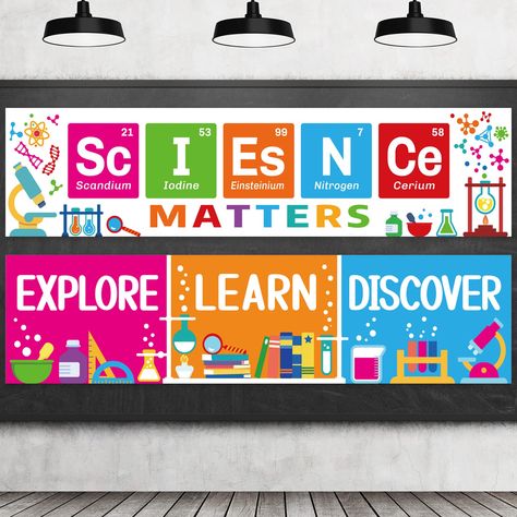 Science Corner Classroom Ideas, Science Class Decorations, Library Kindergarten, Science Banner, Cursive Small Letters, Science Exhibition Ideas, Lab Decorations, Science Classroom Decor, Elementary Computer Lab