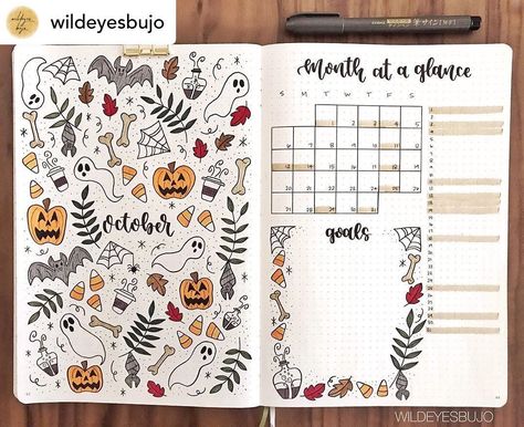 October Bullet Journal Ideas, November Bullet Journal Cover, October Journal, Bullet Journal Halloween, October Bullet Journal, November Bullet Journal, Bullet Journal October, Bullet Journal Month, Journal Calendar