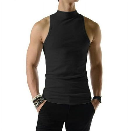 Size:S,M,L,XL,2XL,3XL,4XL,5XL Fabric Material:95%Polyester+5%Spandex Colour:Black,White,Grey,Brown Suitable Type:Fit Style:Basics Occasion:Leisure Pattern:Solid color Thickness:Moderation Product Description:Men's solid color sleeveless tank. Label: Yes Package Included: 1 * Tops Gender: male.  Age Group: adult. Chaleco Casual, Turtleneck Sleeveless, Solid Tank Tops, Summer Streetwear, Gym Tops, Casual Vest, Casual Tank Tops, Sleeveless Vest, Mens Activewear