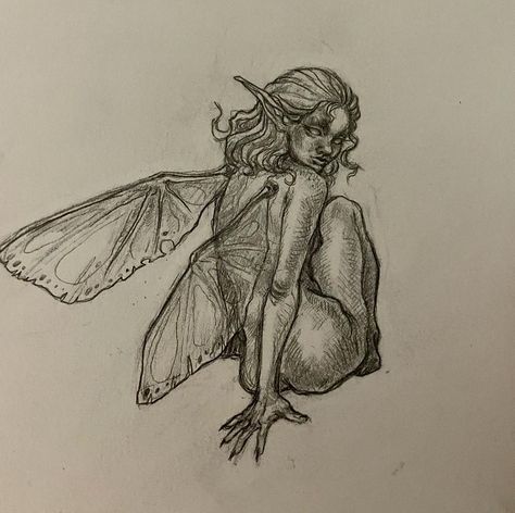 Spooky Fairy Drawing, Pixie Sketches Drawings, Curvy Fairy Drawing, Creepy Fairy Art, Grunge Fairy Drawing, Dark Fairy Sketch, Dark Faerie Art, Fairy Pose Reference Drawing, Evil Fairy Drawing