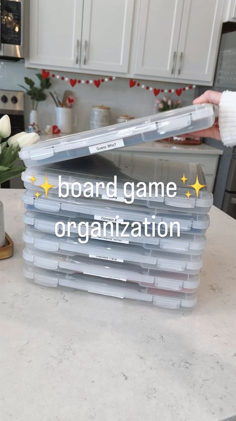 The best HACK for storing and organizing those ripped board games! 🎲🧩 **Everything is linked in my Amazon Storefront (in my bio) under… | Instagram Gameboard Organization, House Organizing Hacks, Boardgame Organisation, Board Games Storage Ideas, You Organization, Storing Board Games, Organizing Board Games, Organizing Storage Room, Organizing Ideas For Office